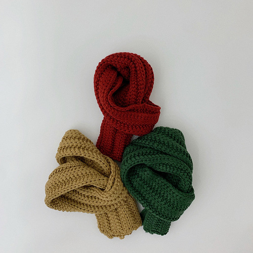 2024 new Korean version ins solid color children's scarf autumn and winter baby warm scarf Korean children's knitted scarf