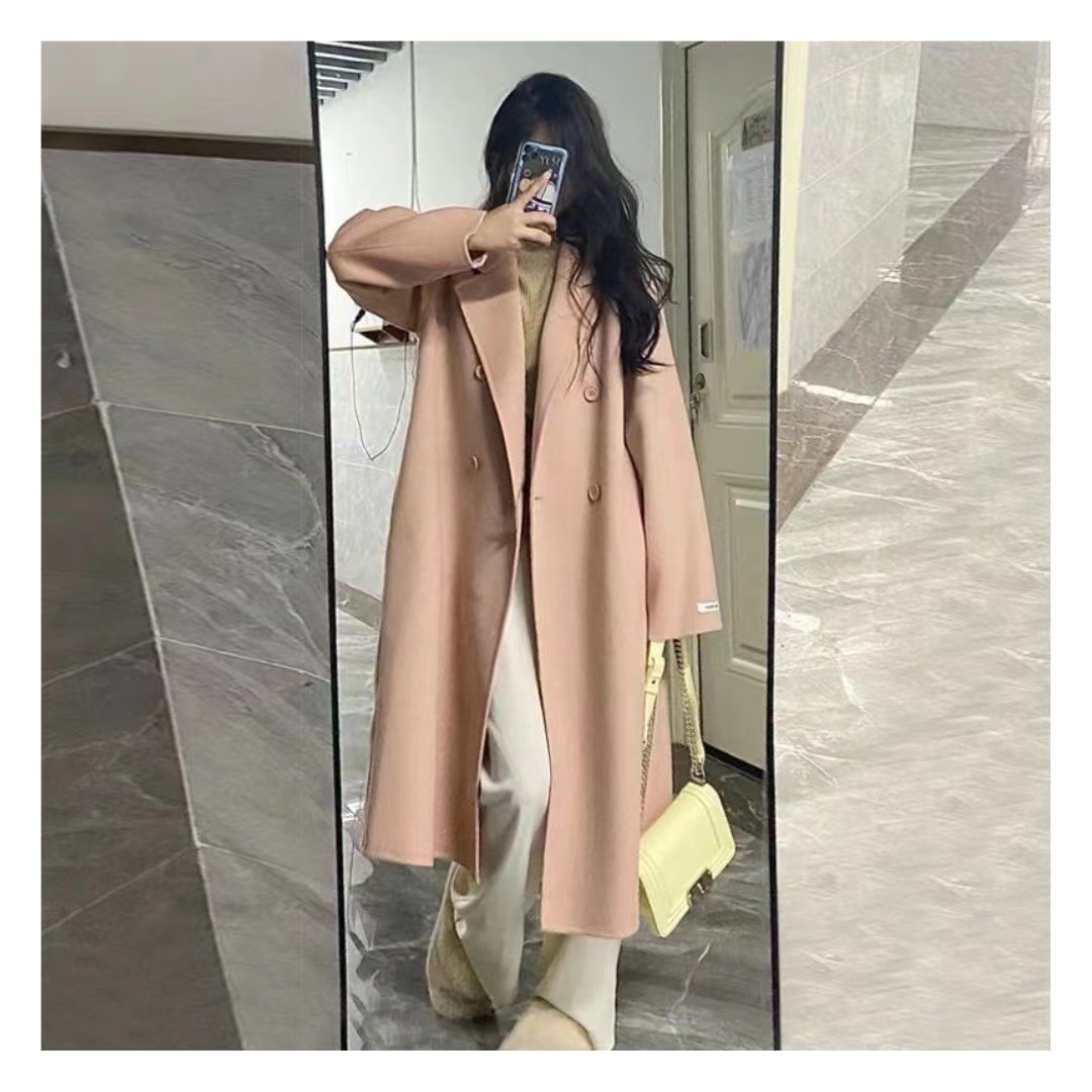 2025 비수기 특가 대폭 할인 인기 한국 스타일 여성 양면 울 코트 중간 길이 슬림핏 양면 울 코트