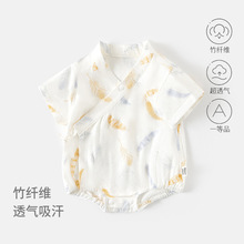 婴儿和尚服纱布包屁衣夏款超薄宝宝三角爬服哈衣竹纤维短袖连体衣