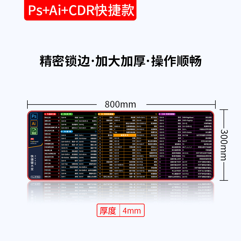 超大鼠标垫WPS/CAD/PS/AI/pe快捷键办公电脑桌面键盘垫延伸防滑垫|undefined