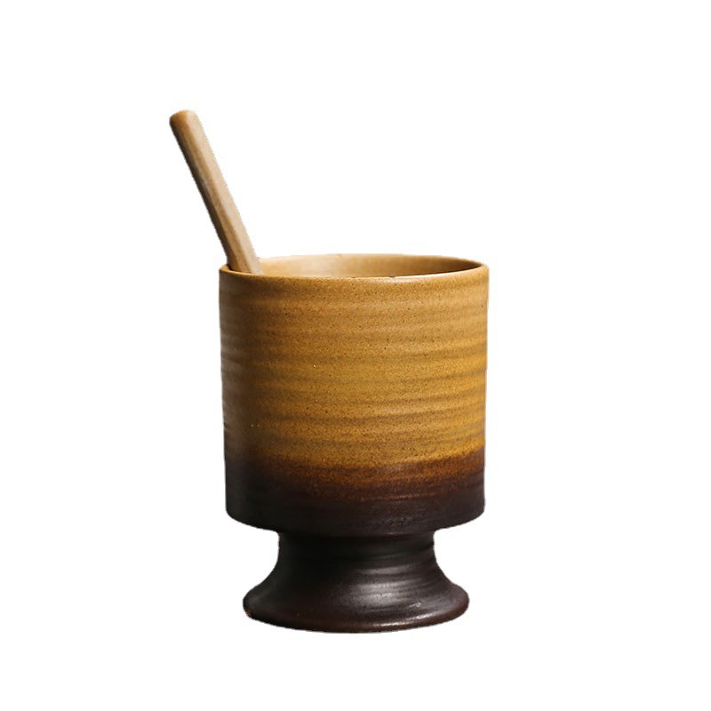 Vintage-Becher, hohe, rustikale, hochwertige Keramiktasse für Kaffee und Frühstück, kreativer Vintage-Becher_voghion.com