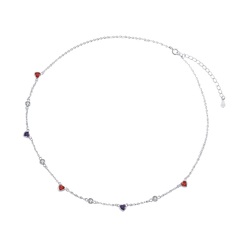 Collar de circón de color de palacio retro S925 plata nueva cadena de clavícula de moda temperamento femenino largo personalidad collar neto de red