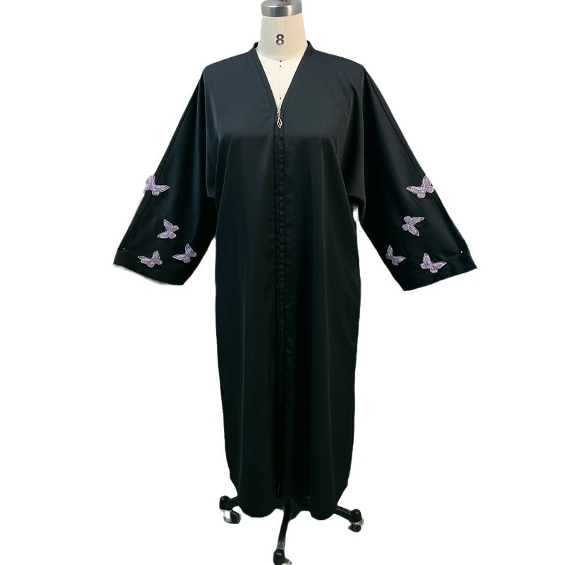 F406 Dubai Women's Embroidered Elegant Zipper Cardigan Robe In Stock Middle East Cross-border_ecoleips.com