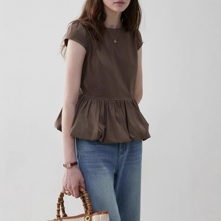 Mustard Pie Vooe Design Pleated Bud Doll Shirt for Women 25 Summer Niche Art Versatile Top