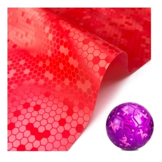 新款渐变色足球格镜面皮革镭射足球格皮料渐变色蜂巢纹皮球皮革