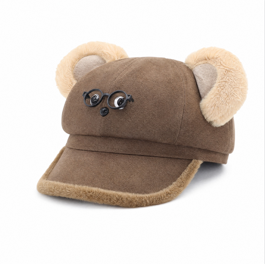 2026 nueva moda coreana dulce sombrero de viento osos de caricatura lindo sombrero de béisbol otoño invierno gorra de lengua de pato gruesa