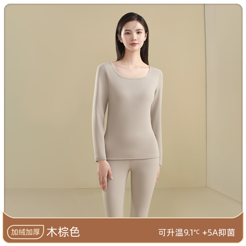 Ropa interior térmica de las mujeres de terciopelo forrado de lana gruesa camisa de fondo sin costura calefacción súper gruesa polar ropa de otoño pantalones largos traje de invierno