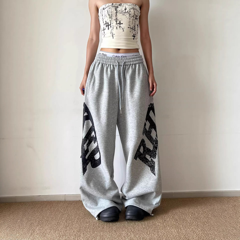 American-Style Printed Sweatpants for Women, Autumn and Winter Loose Casual Wide-Leg Pants, Jazz Dance Pants, Floor-Length Trousers