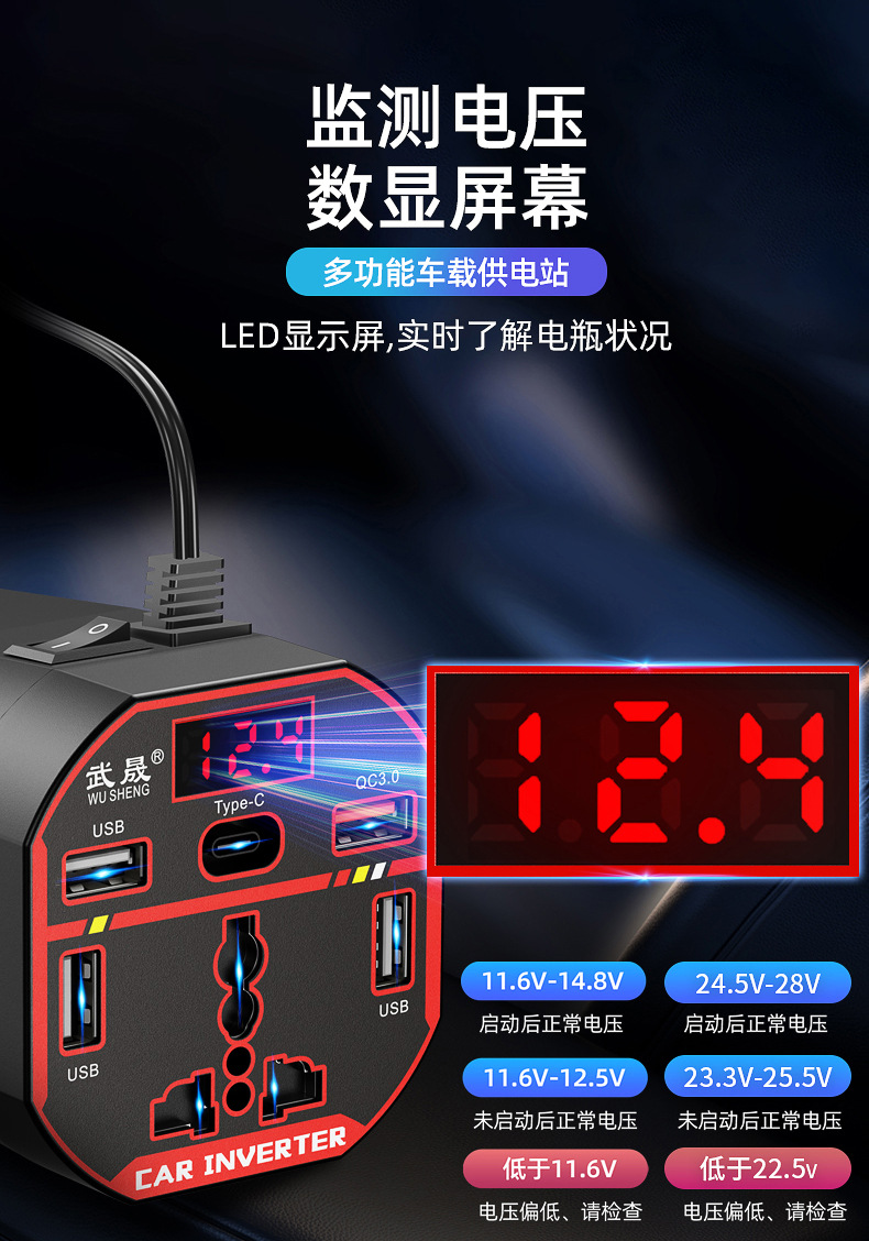 Car Inverter 12V24V to 220V Ac Power Converter for Fast Charging Mobile Phones, Car and Home Power Converter Socket