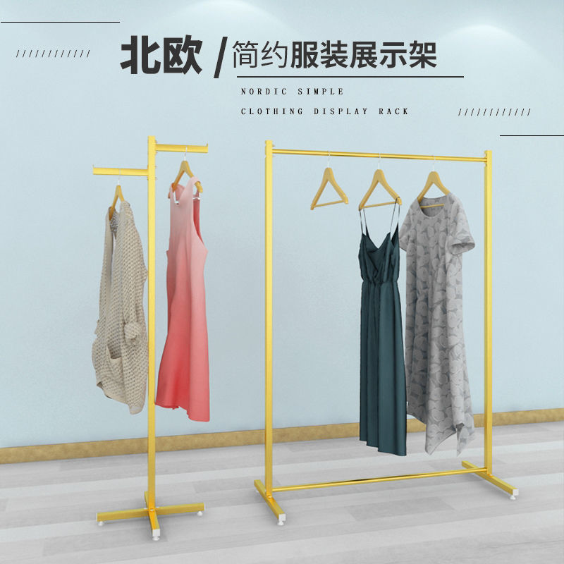 黒のシンプルな衣料品店のディスプレイラック、男性と女性の衣類棚、衣類ラック、床置き衣類ラック、中島サイドハンガー、正ハンガー|undefined