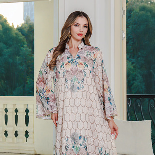 Middle Eastern Clothing Elegant dress Embroidery Printed Robe abaya Muslim Robe Dubai Women in stock
