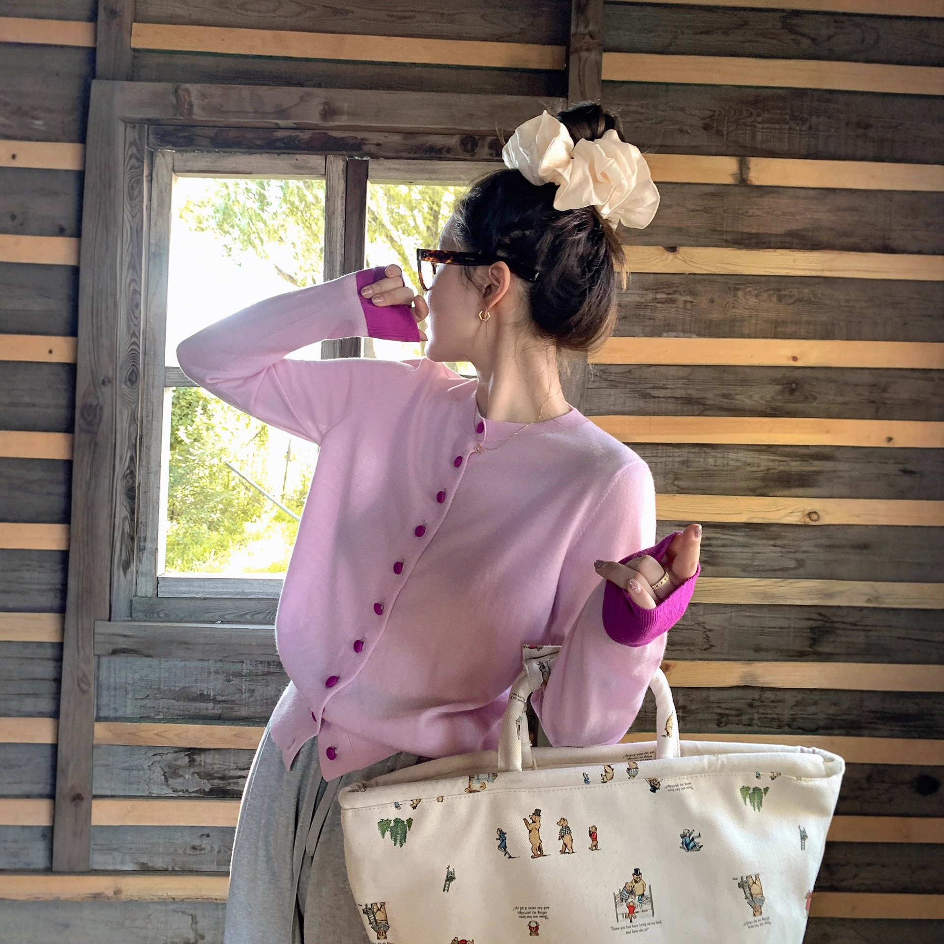 Hanyuan Apparel/2026 Spring Black Label Encounter Knitwear Merino Wool Contrast Color Long Sleeve Top for Women