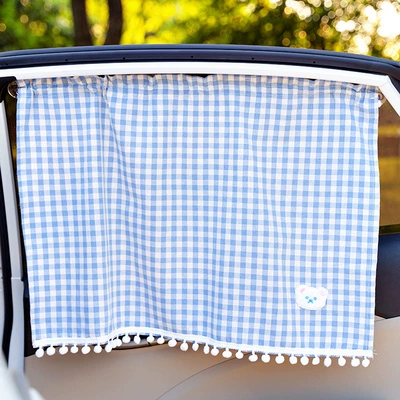 block baby car interior shading, Car curtains - plaid-curtain-bear-blue