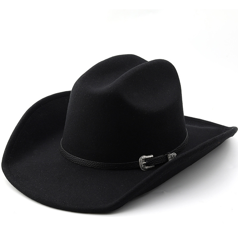 Western Cowboy Hat Men's and Women's Fashion One-word Top Right Angle Wool Top Hat Ethnic Style Xizang Cowboy Hat