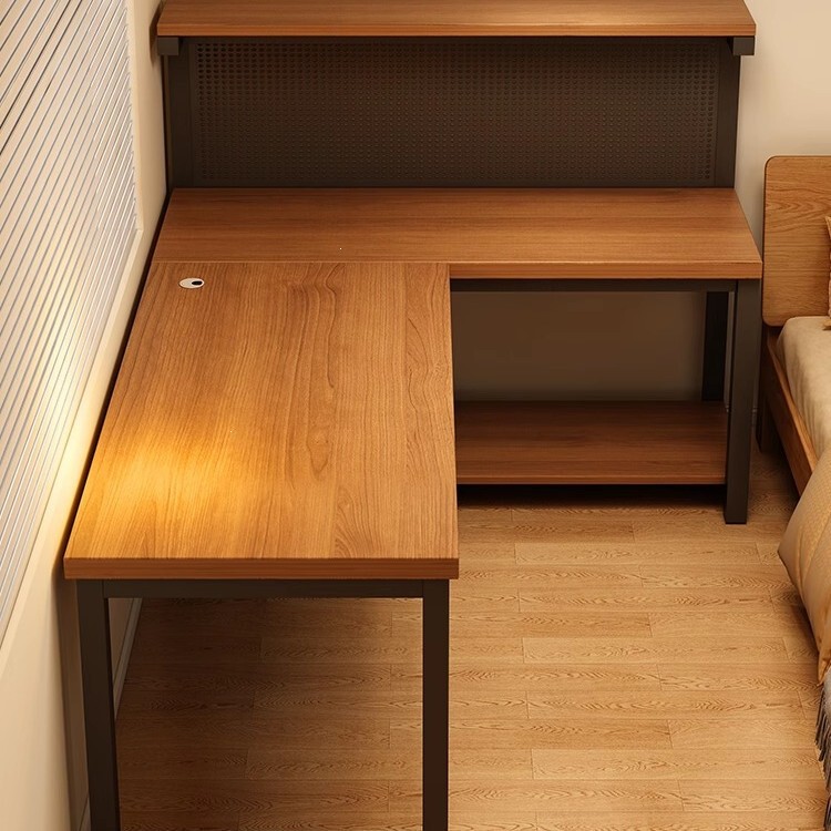 Solid wood double corner gaming desk for home use, desktop desk with integrated bookshelf, L-shaped computer desk