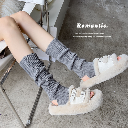 Millennium Sock Covers Women's Knitted Leg Covers Gray Medium Tube Japanese Style Y2K Warm Leg Guards Leg Covers Manufacturer Wholesale