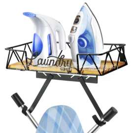 熨斗挂架吊挂式熨烫板支架可拆卸挂钩置物架带大型存储木底座篮子