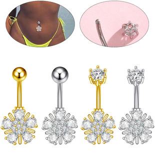 Cross-border e-commerce new zircon snowflake shape belly button ring belly button nail European and American body piercing jewelry factory wholesale