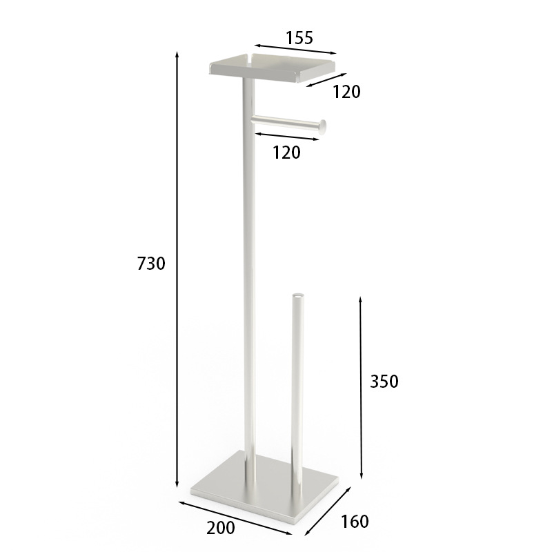Soporte de toalla de papel para baño de comercio exterior Soporte de rollo de papel vertical de piso de acero inoxidable de una sola varilla Soporte de papel higiénico para suelo de baño Sin perforación
