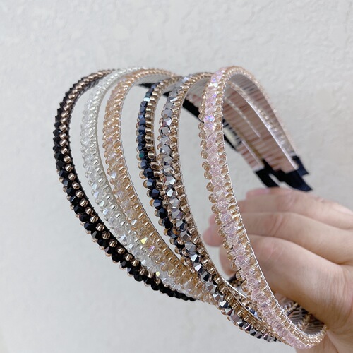 Korean style crystal headband, rhinestone summer simple color steel ring thin edge headband pressed hair headband hair hole hair bundle
