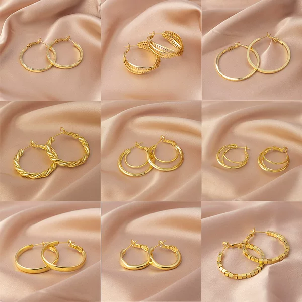 Cross-Border Large Earrings for Women, Light Luxury, High-End Design, Niche Style, Exaggerated Hoops for Square and Round Faces, Plain Large Circles