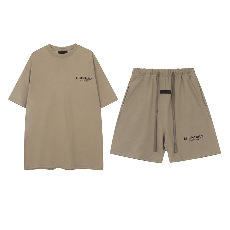 FOG de doble línea ESSENTIALS letras de silicona estéreo flocado de manga corta pantalones cortos deportivos casuales de la calle para hombres y mujeres de moda