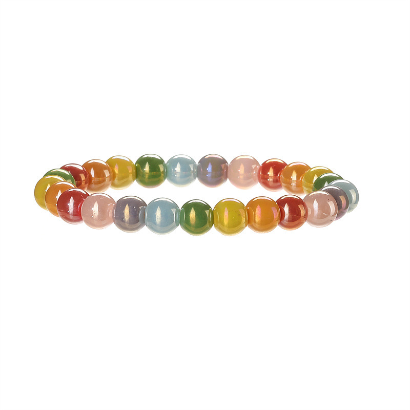 Transfronterizo Amazon Venta caliente Pulsera de cuentas redondas de cristal transparente natural de 8mm Pulsera de cuentas de cuerda elástica de todo fósforo de moda