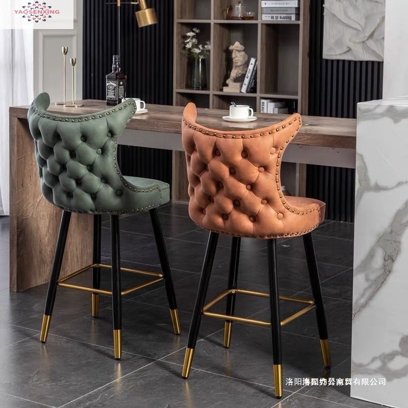 American-Style Light Luxury Dining Bar Chair with Backrest, Tech Fabric, Iron Art High Stool, Simple and Fashionable Internet Celebrity Bar Chair