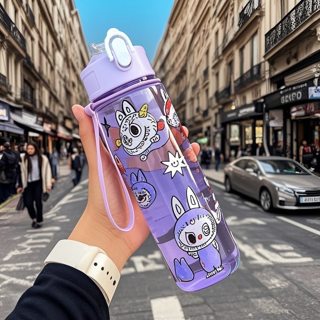 Amazon transfronterizo de dibujos animados para niños cubierta transparente taza de agua de paja lindo cinturón portátil anti-caída taza de agua de espacio