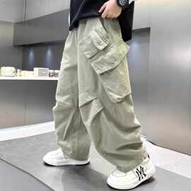 男童裤子春秋款批发新款中大童春季阔腿工装裤儿童直筒休闲运动裤