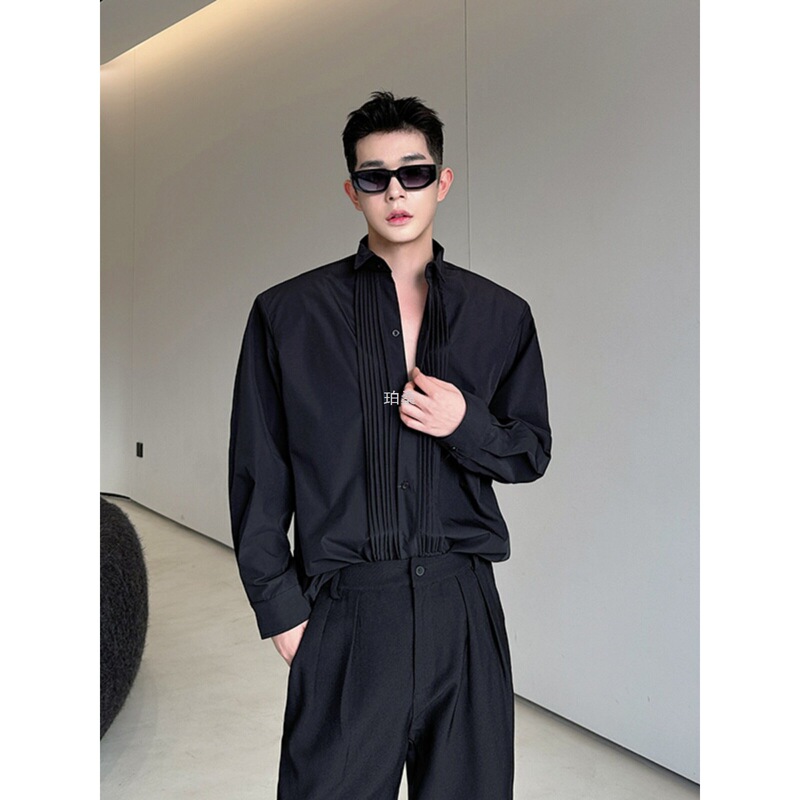 Light Luxury French-Style Dress Shirt with Wing Collar, Long-Sleeve Undershirt for Men, High-End Business Banquet Loose White Shirt, Korean Version Light Luxury French-Style Dress Shirt with Wing Collar, Long-Sleeve Undershirt for Men, High-End Business Banquet Loose White Shirt, Korean Version