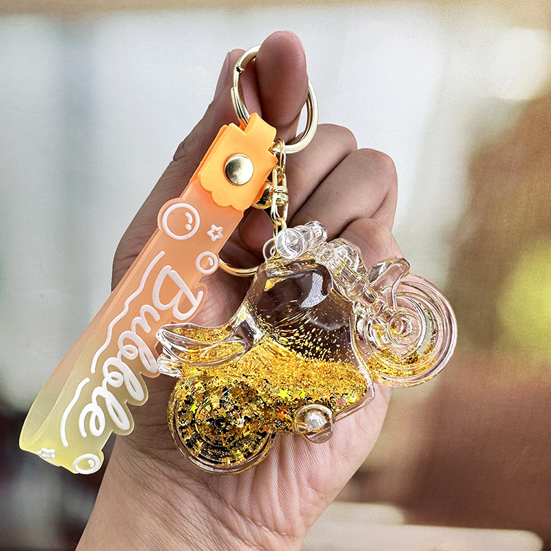 Sueño creativo colorido motocicleta a la deriva botella llavero lindo cristal arenas movedizas descompresión juguete pequeña decoración cumpleaños