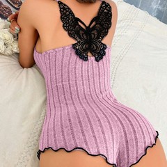 クロスボーダー女性の夏のファッション蝶美しいバックパジャマ外国貿易ホーム服ヨーロッパとアメリカンスタイルのレーススプライシングカジュアルワンピース