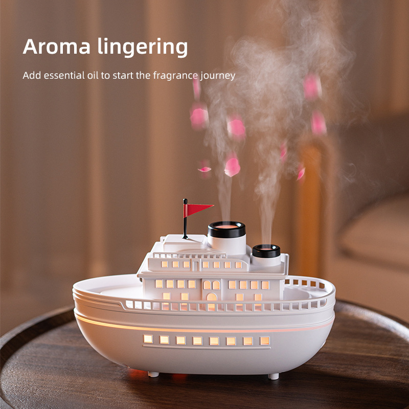 Difusor de Aroma con Forma de Barco Simulado para Escritorio, Difusor de Aceites Esenciales con Pulverizador Inteligente Creativo, Humidificador al por Mayor de 5V con Fragancia