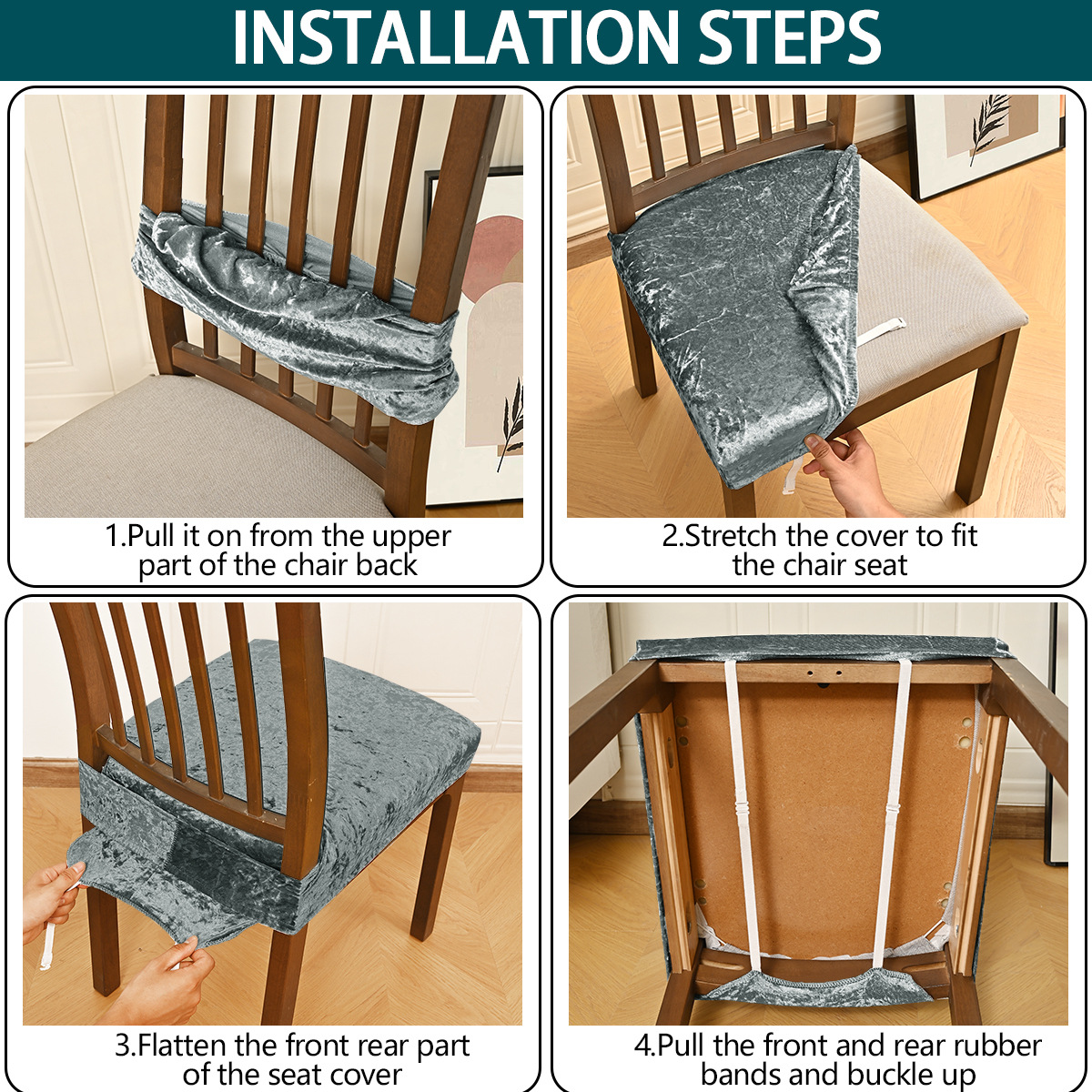 Amazon elástico oro veludo doble taburete elástico cubierta con lengua de hebilla cubierta de cojín de silla antideslizante cubierta de comedor de hotel