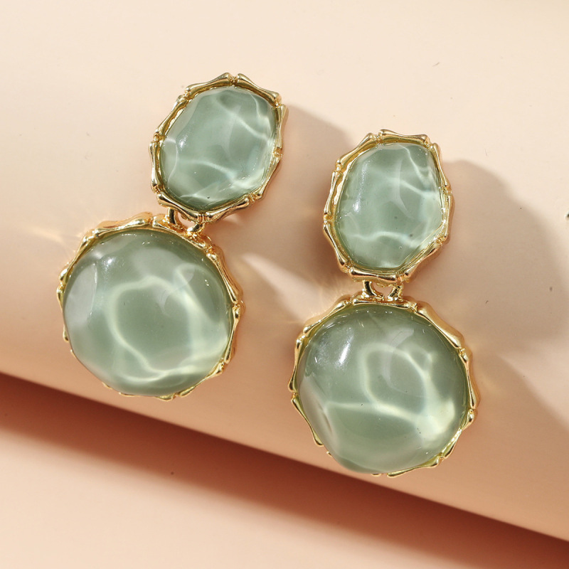 Europe and the United States cross-border asymmetric light green earrings creative water pattern irregular oval earrings personalized fashion earrings earrings
