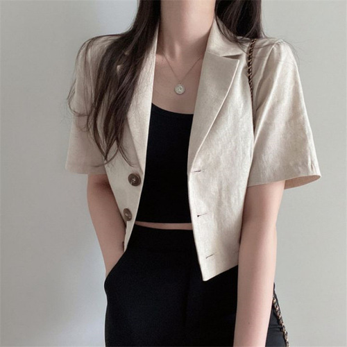 Women's Summer Thin Loose Short Sleeve Solid Color Blazer for Casual Wear, Short Vibe Outerwear for Petite Figures