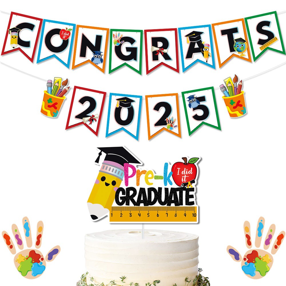 Decoración de fiesta de graduación de jardín de infantes europeo y americano tire bandera pastel Tarjeta de inserción ceremonia de graduación decoración de la pared tire bandera