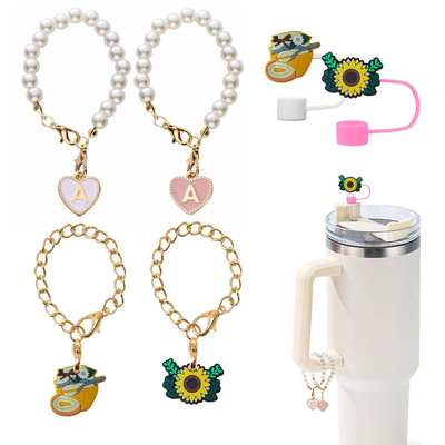 Yellow bee 1stanley straw cap 26 letter chain suit temustanley cup chain straw cap suction