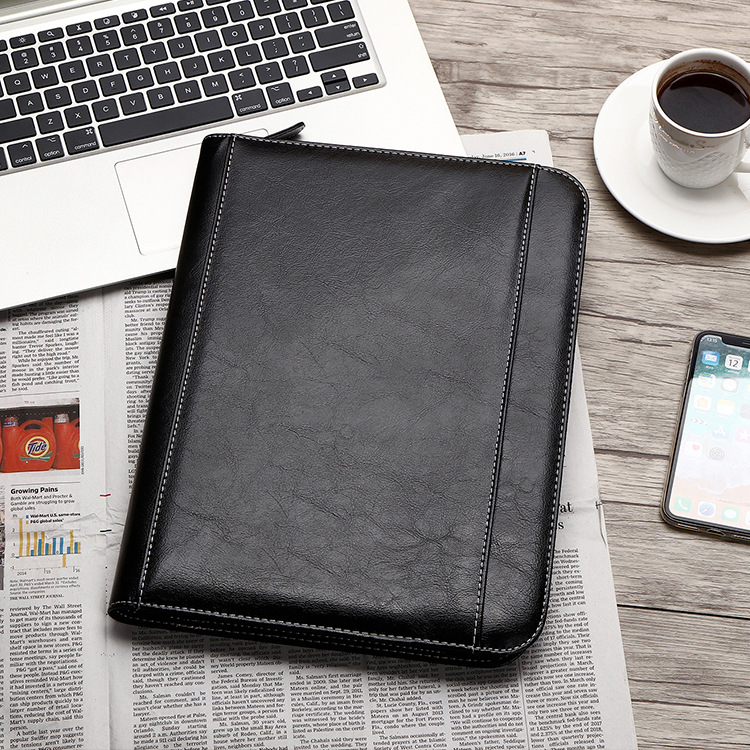 Wholesale Zipper A4 Writing Presentation File Holder Business Pu Product Portfolio with Tablet Holder