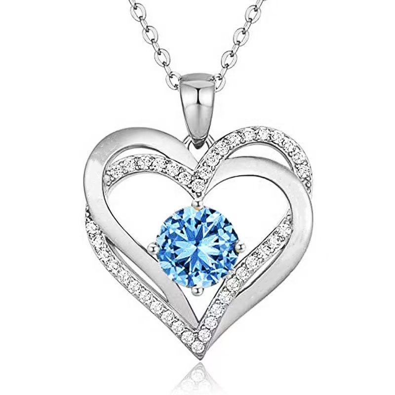 Love Eternal Heart Necklace for Women Birthday Gift Valentine's Day Pendant Jewelry Gold Blue Diamond detail image 8