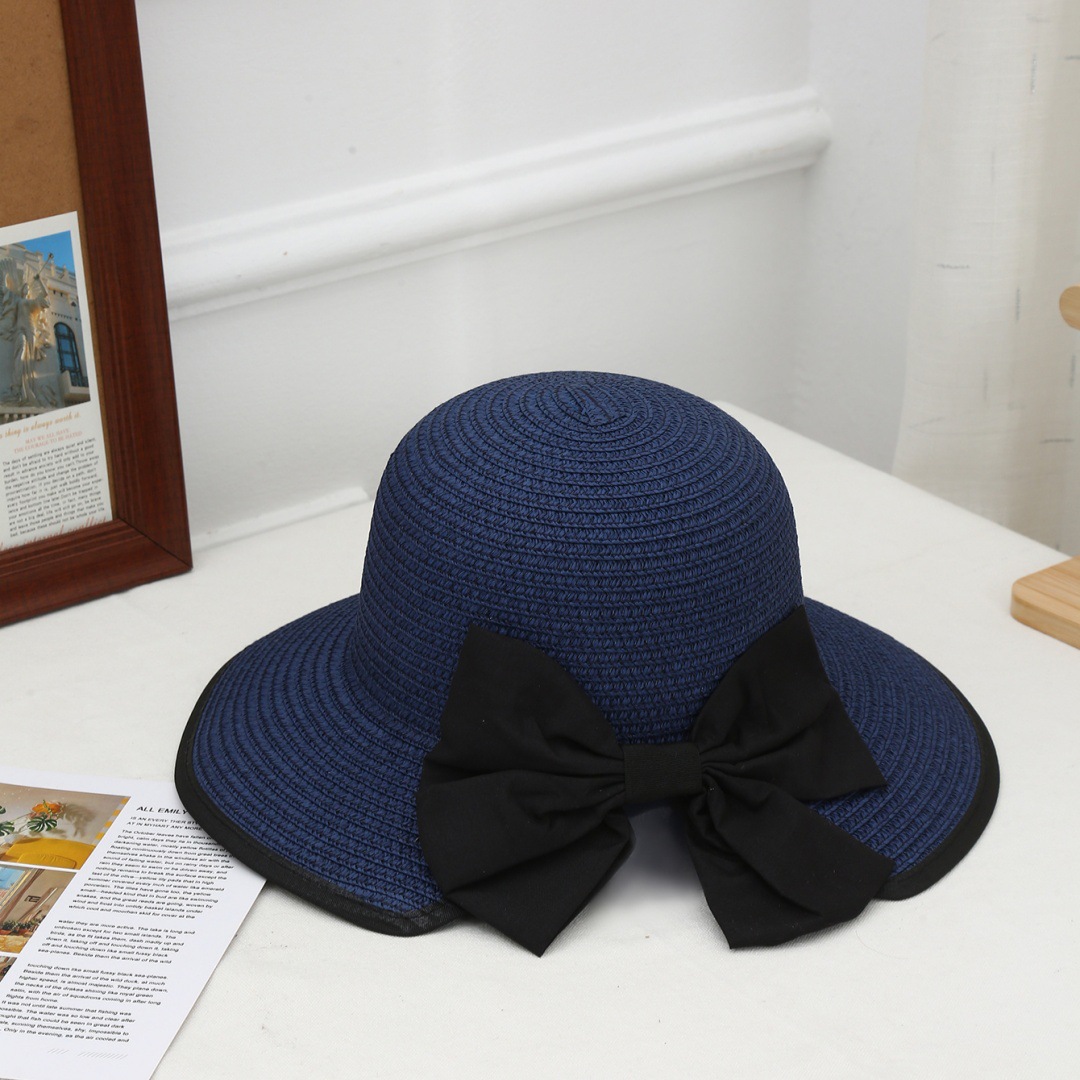 Sombrero de paja con lazo – estilo veraniego, ala ancha, para playa o vacaciones al aire libre