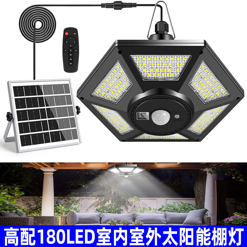 New solar 180LED shed light terrace gazebo garage garden indoor outdoor courtyard induction chandelier cross border