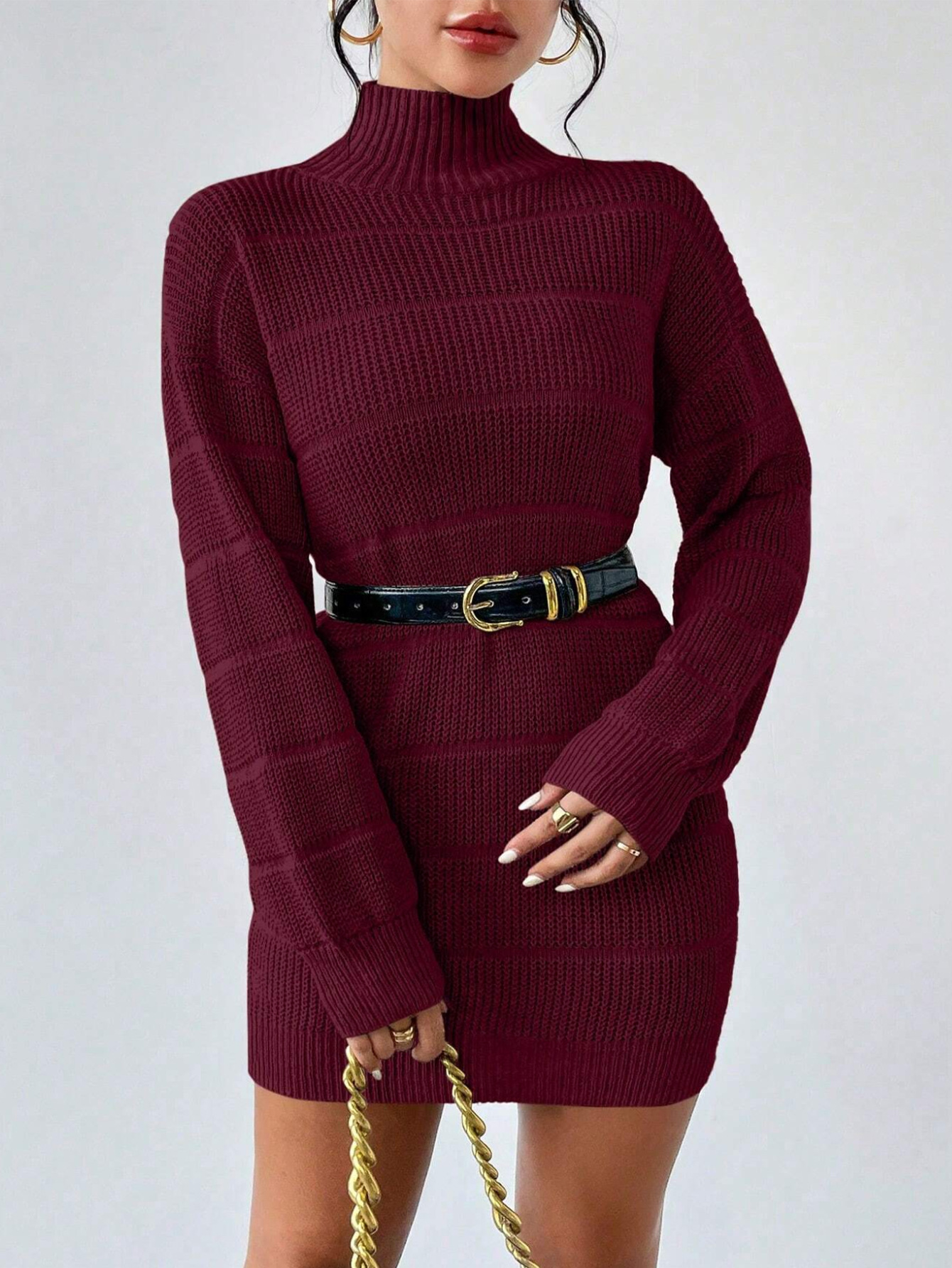 464g Weight Above Knee Dress Length Type Long Sleeve Sleeve Length Sheath Dress Dresses Type Regular Sleeve Sleeve Type Polyester Fabric Type Mid Waist Waist Line Daily Occasion Turtleneck Neckline Slim Fit Type Solid Color Pattern Winter, Autumn Season Women's Gender Casual, Elegant Style Wholesale Women's Casual Elegant Solid Color Daily Turtleneck Long Sleeve Sheath Dress 8