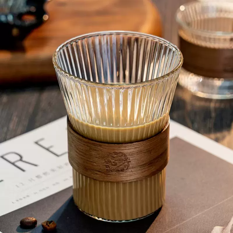 日式竖纹耐热玻璃水杯手冲挂耳咖啡杯泡茶杯高颜值网红便携