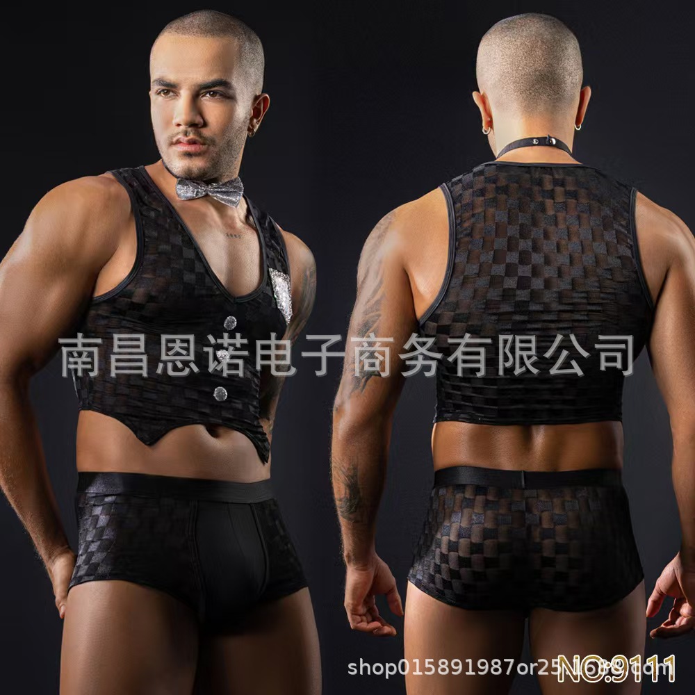 Hombres nuevos uniformes sexuales lingerie bar modelo masculino espectáculo escénico uniforme de conejo hombre un cabello