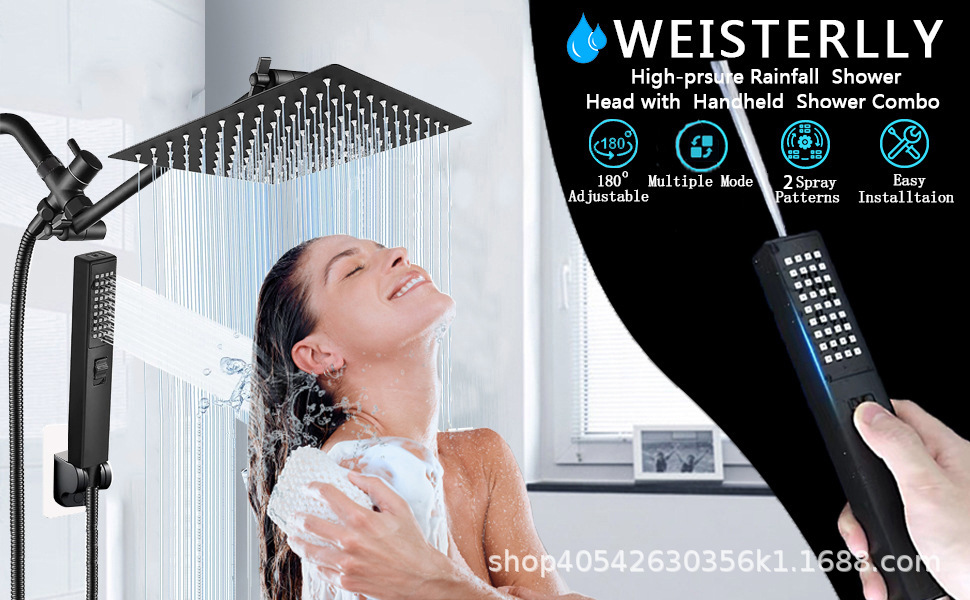 Hot-selling 8/10/12-inch stainless steel top-spray multi-functional handheld shower head set with a spray gun for home use Specification drawing
