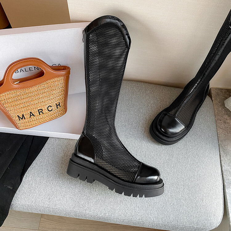 Boot nữ da lưới thoáng khí mùa hè, đế dày rỗng, ống rộng cho chân to — Màu nâu ống lớn, Màu đen cổ ống lớn, Ống nhỏ màu đen, Ống nhỏ màu be chi tiết 99