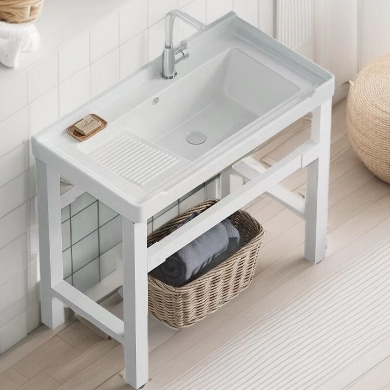 Supports Encrypted Text, Wall-Free Thickeneded Steel Bracket, Indoor and Outdoor Ceramic Integrated Basin, Balcony Sink, Wash Basin