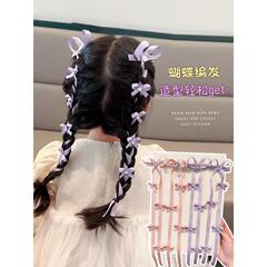 子供用カラーリボン編みヘアクリップ女の子の洋風ヘアアクセサリー女の子の紫色のラインストーンリボン髪飾り